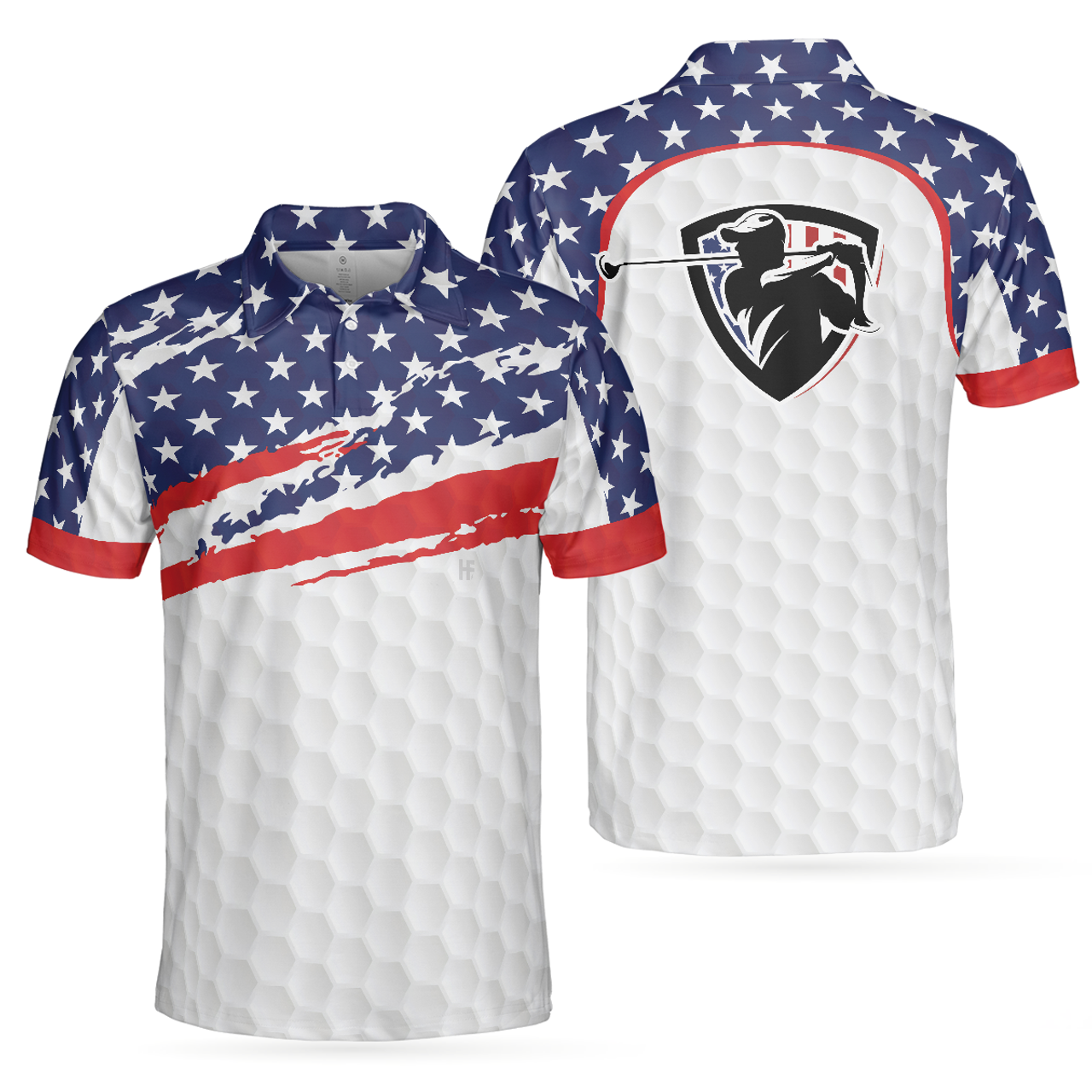 Golf Texture Short Sleeve USA Golf Polo Shirt, American Flag Polo Shirt, Patriotic Golf Shirt For Men