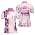 Golfing From Nine To Wine Short Sleeve Women Polo Shirt, White And Red Golf Polo Shirt, Golf Shirt For Wine Lovers