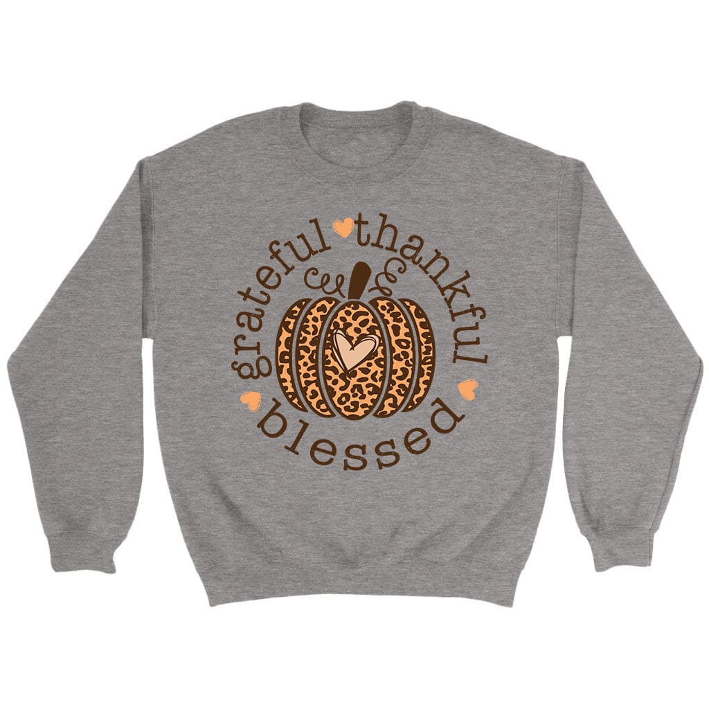Grateful Thankful Blessed Leopard Pumpkin Sweatshirt