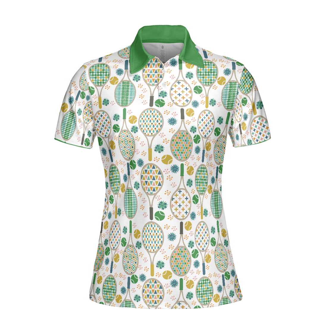 Green And Golden Tennis Pattern Short Sleeve Women Polo Shirt
