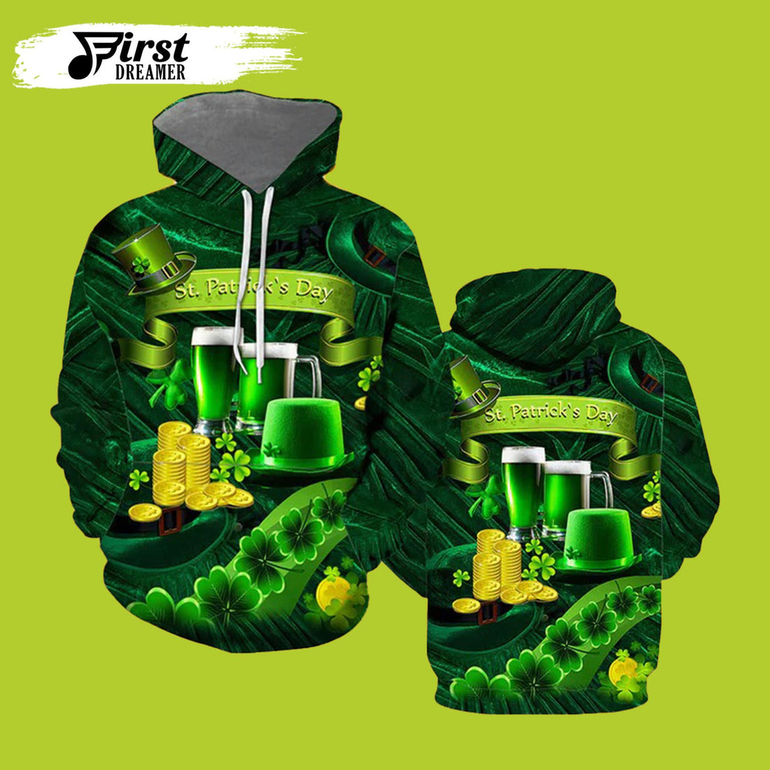 FUNSTUFFPRINT Green Beer St. Patrick’s Day 3D Hoodie and Zip Hoodie