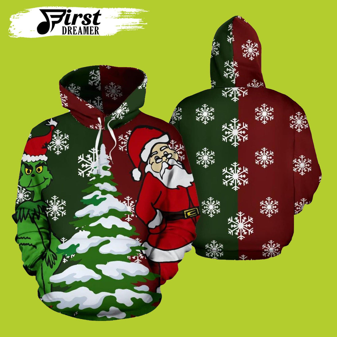 FUNSTUFFPRINT Grinch & Santa Claus Grinch 3D Hoodie and Zip Hoodie