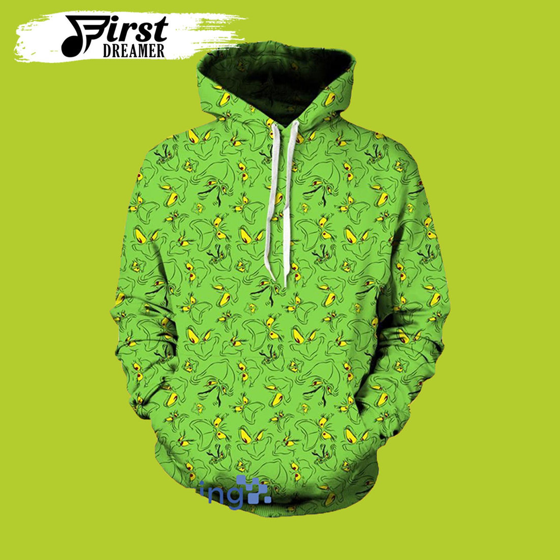 FUNSTUFFPRINT Grinch Emotion Pattern All Over Print Grinch 3D Hoodie and Zip Hoodie