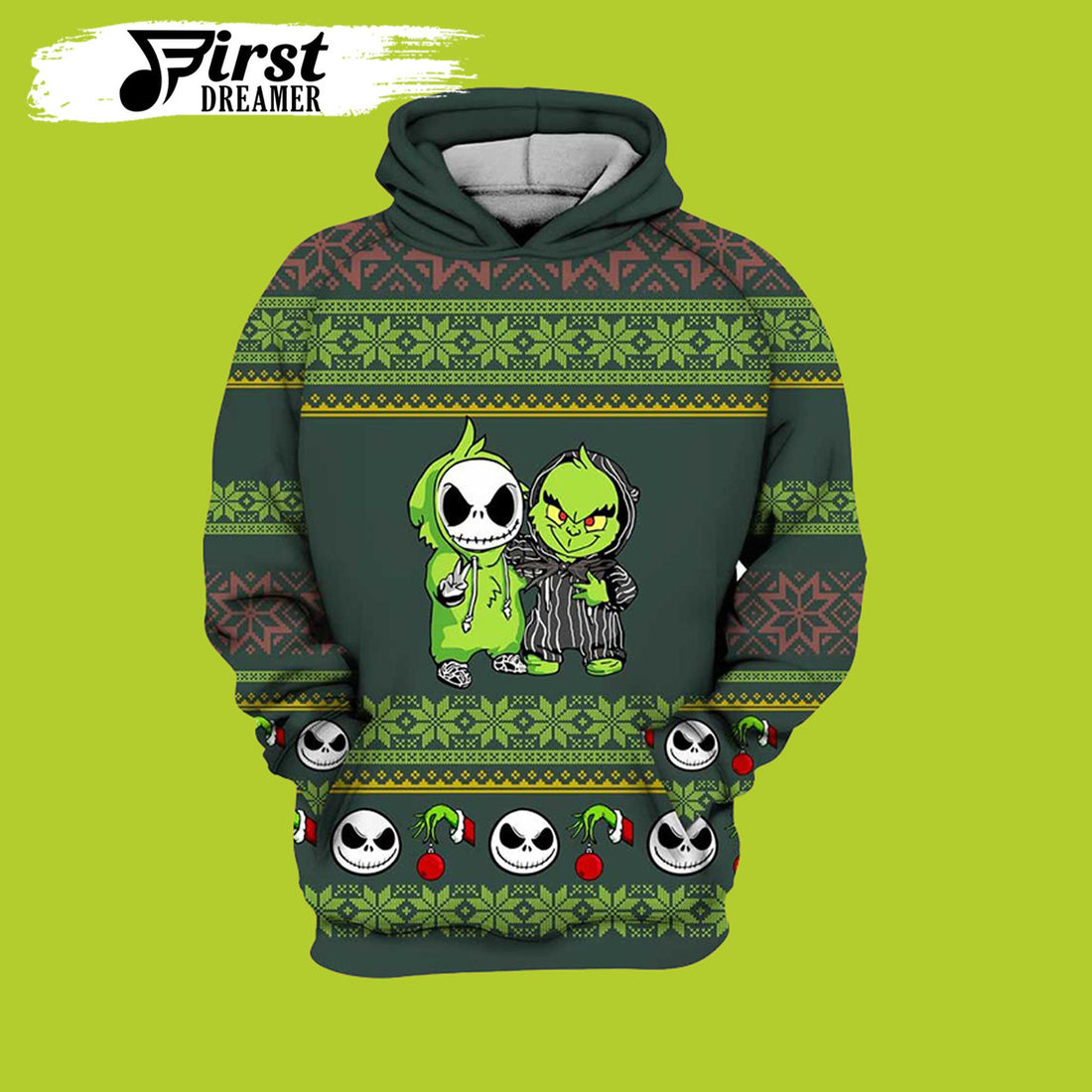 FUNSTUFFPRINT Grinch Jack Skellington Grinch 3D Hoodie and Zip Hoodie