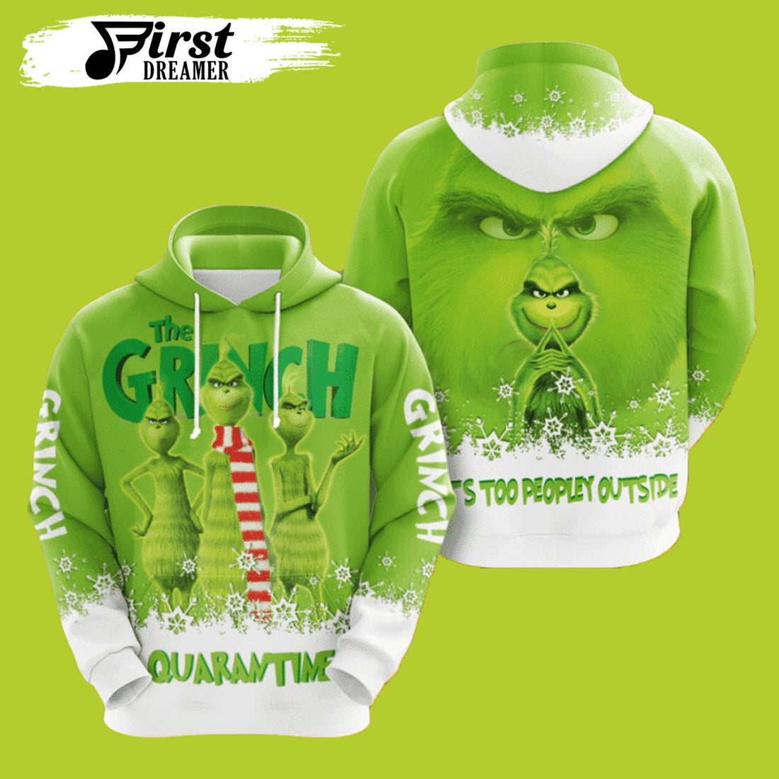 FUNSTUFFPRINT Grinch Quarantine Grinch 3D Hoodie and Zip Hoodie