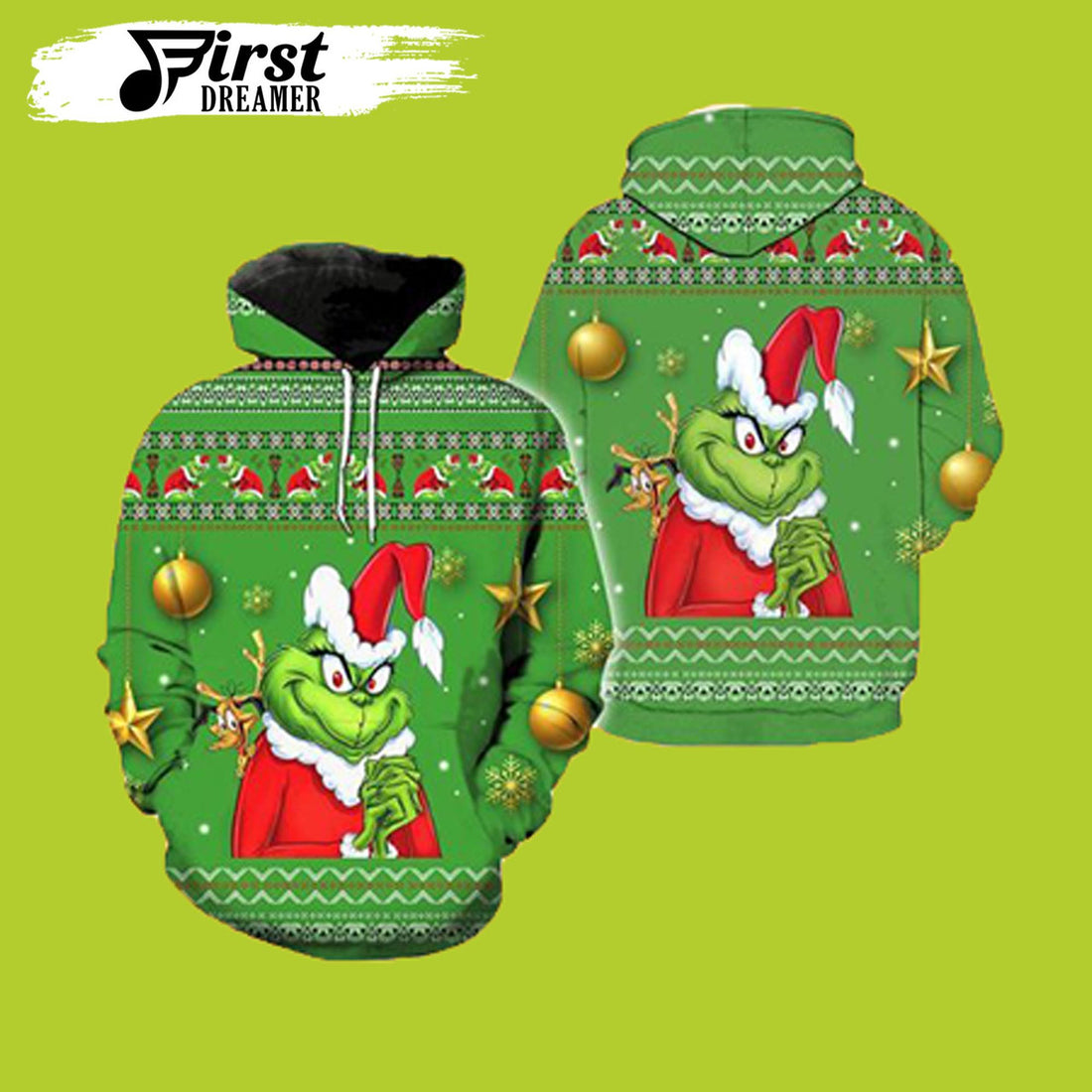FUNSTUFFPRINT Grinch Santa Christmas Grinch 3D Hoodie and Zip Hoodie