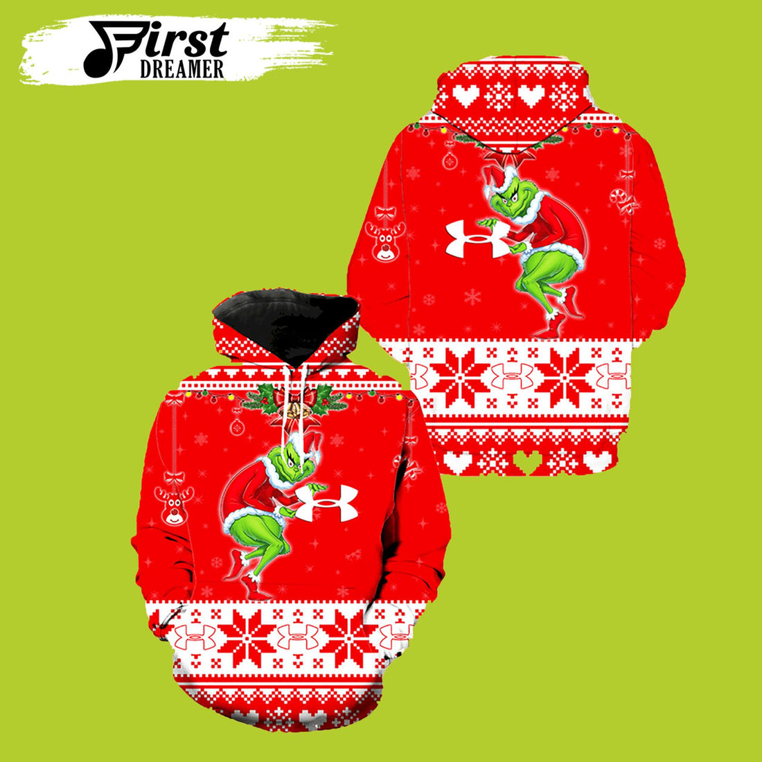 FUNSTUFFPRINT Grinch Under Armour Christmas Grinch 3D Hoodie and Zip Hoodie