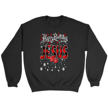 Happy Birthday Jesus, Buffalo Plaid, Christmas Sweatshirt