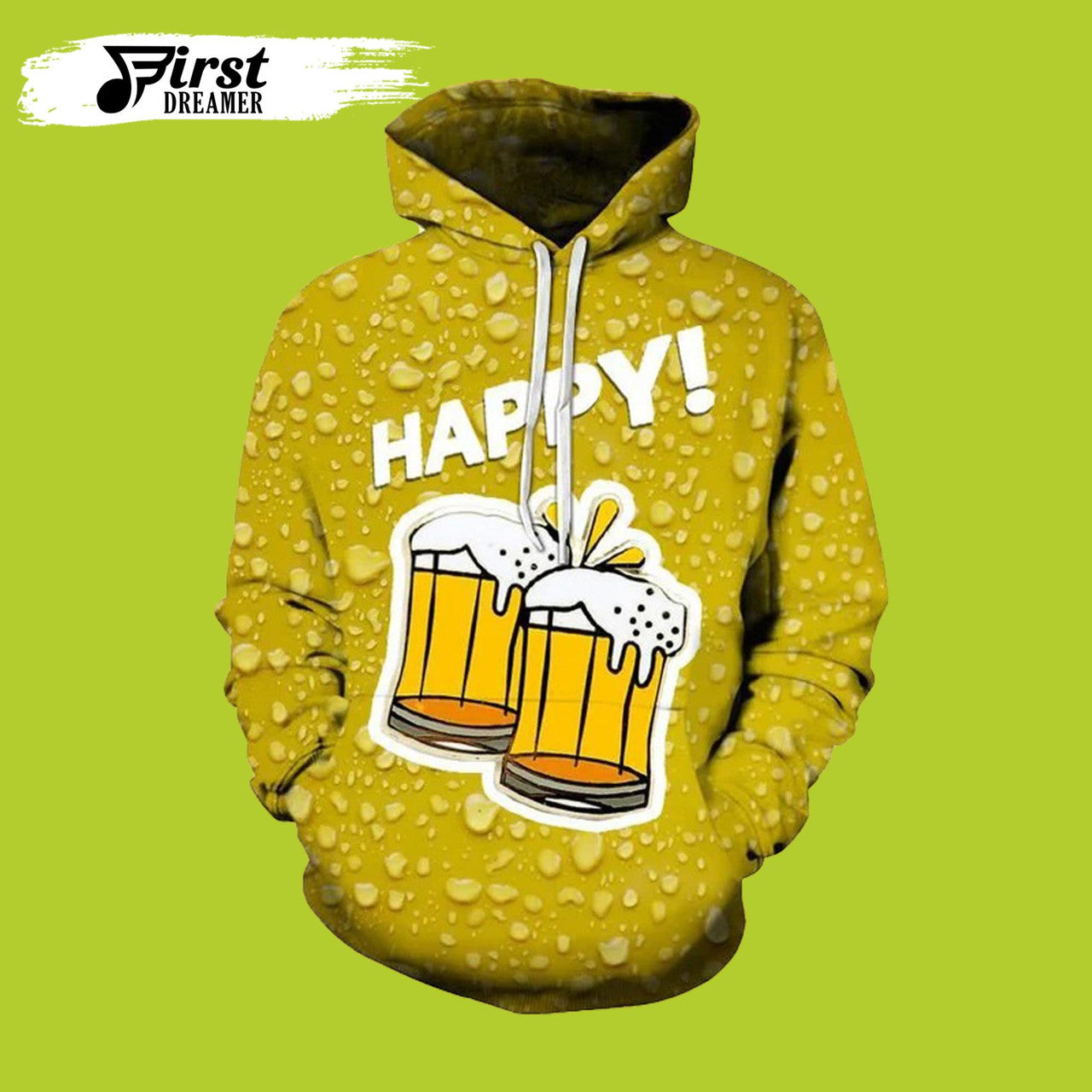 FUNSTUFFPRINT Happy Beer Two Glasses Of Beer Blob 3D Hoodie and Zip Hoodie