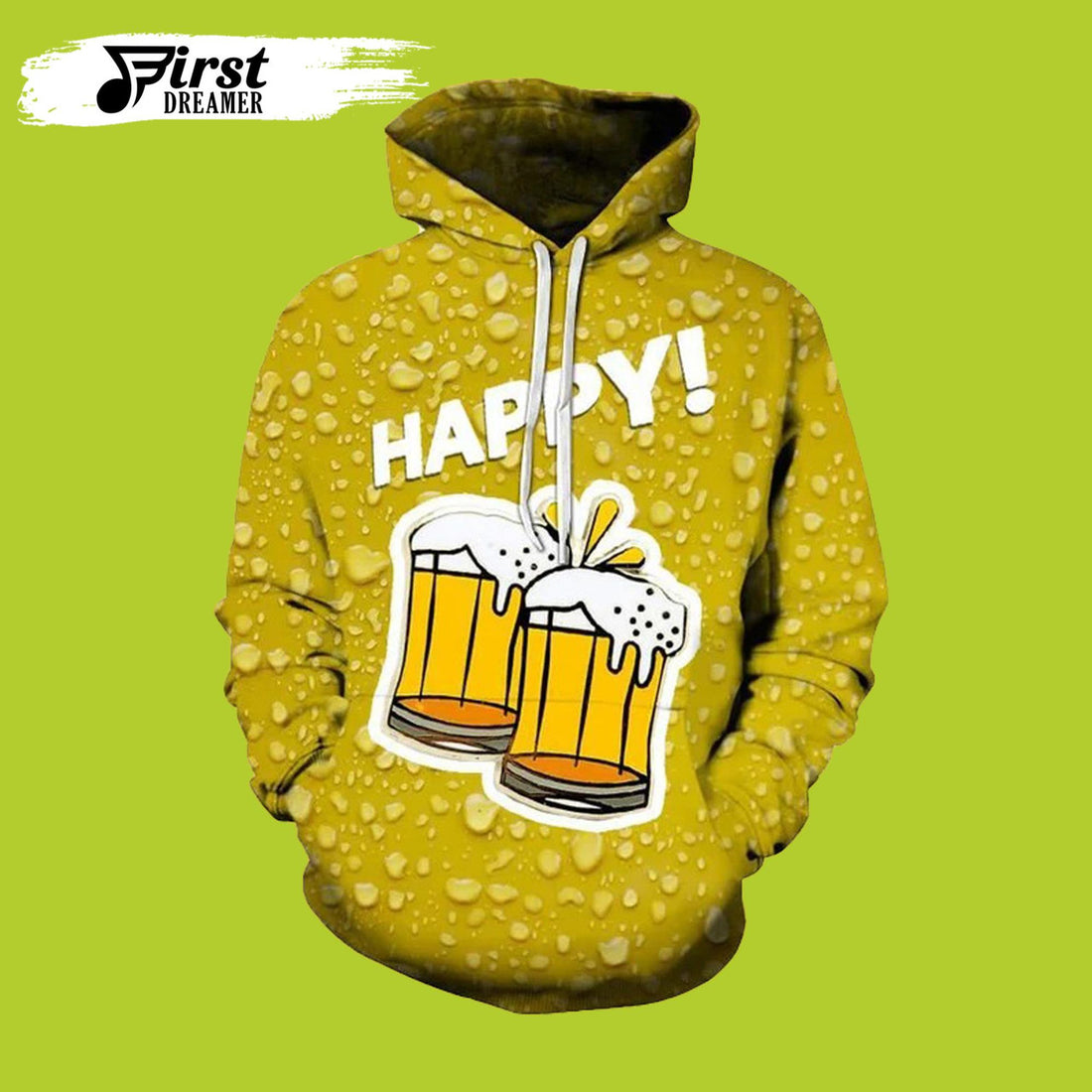 FUNSTUFFPRINT Happy Beer Two Glasses Of Beer Blob 3D Hoodie and Zip Hoodie