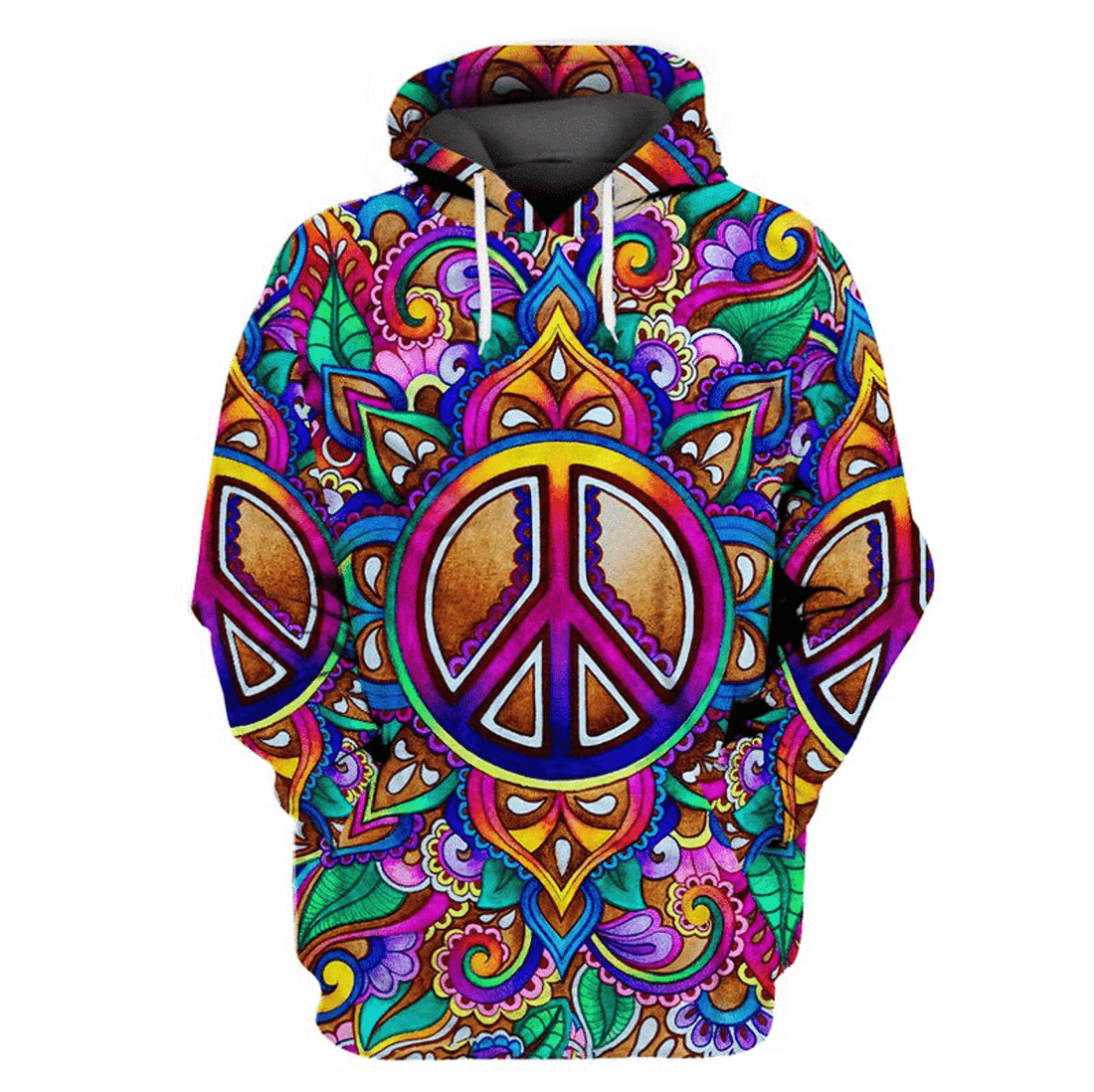 FUNSTUFFPRINT Hippie Colorful Peace Sign 3D Hoodie and Zip Hoodie