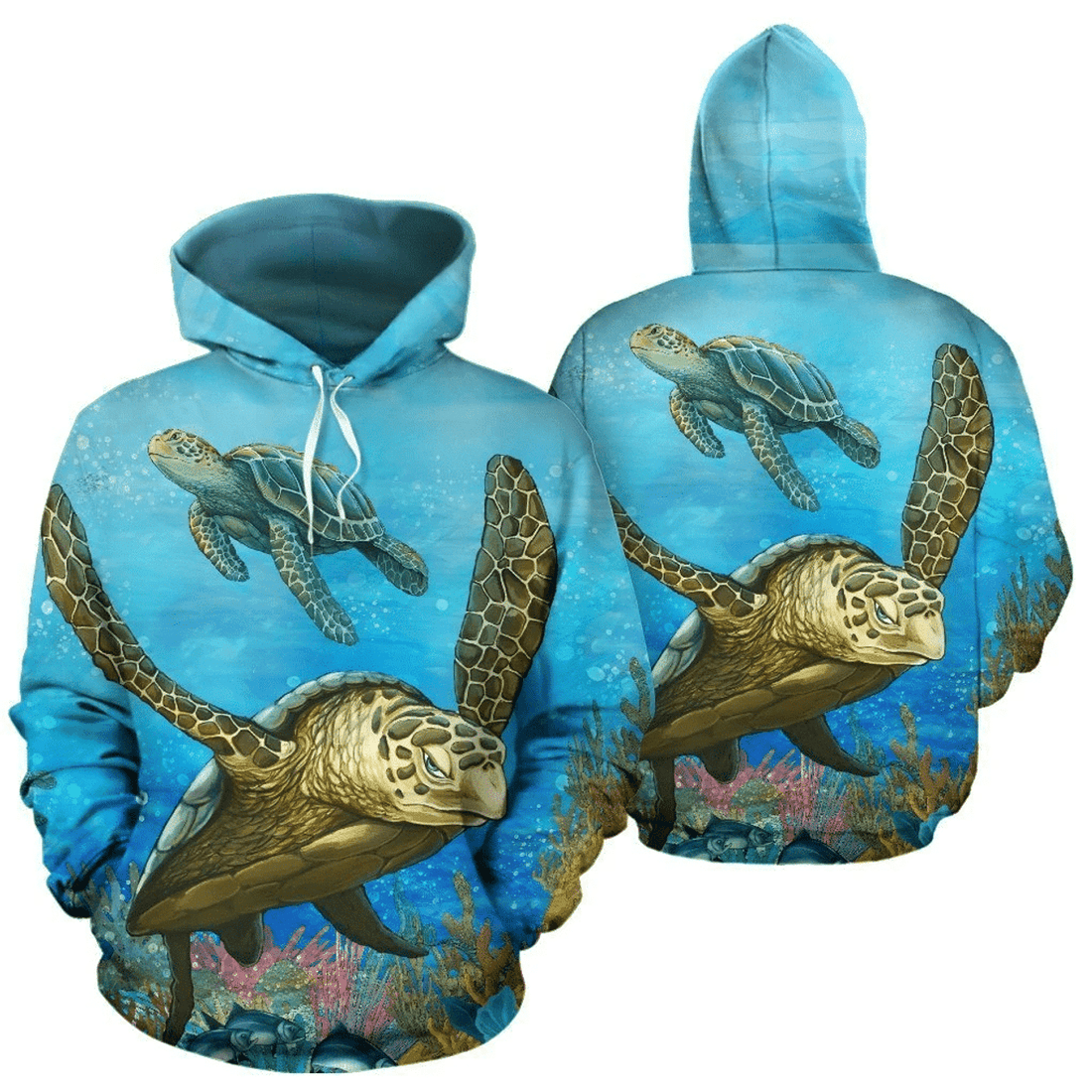FUNSTUFFPRINT Honu Sea Turtle 3D Hoodie and Zip Hoodie