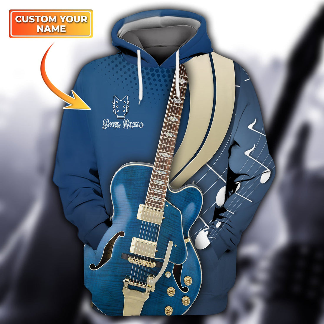 FUNSTUFFPRINT Guitar - Personalized Name 3D Hoodie and Zip Hoodie
