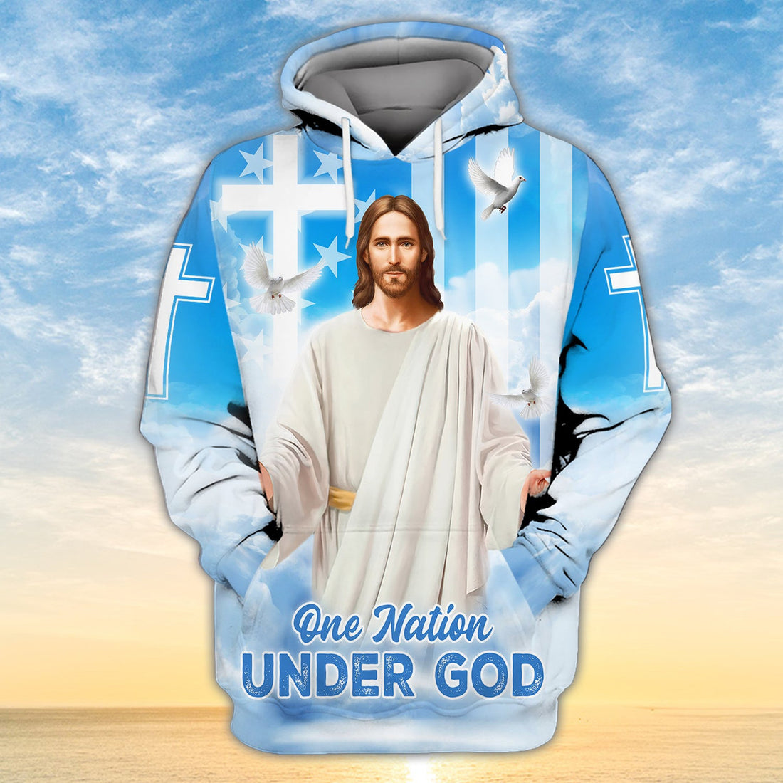 FUNSTUFFPRINT One Nation Under God Christian Gift 3D Hoodie and Zip Hoodie