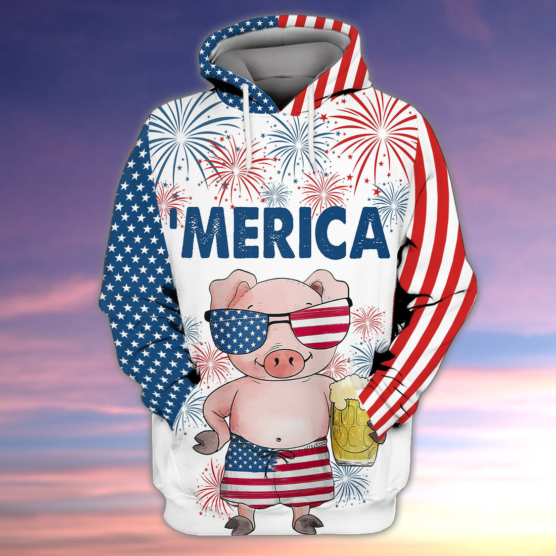 FUNSTUFFPRINT Pig - Independence Day Is Coming 3D Hoodie and Zip Hoodie