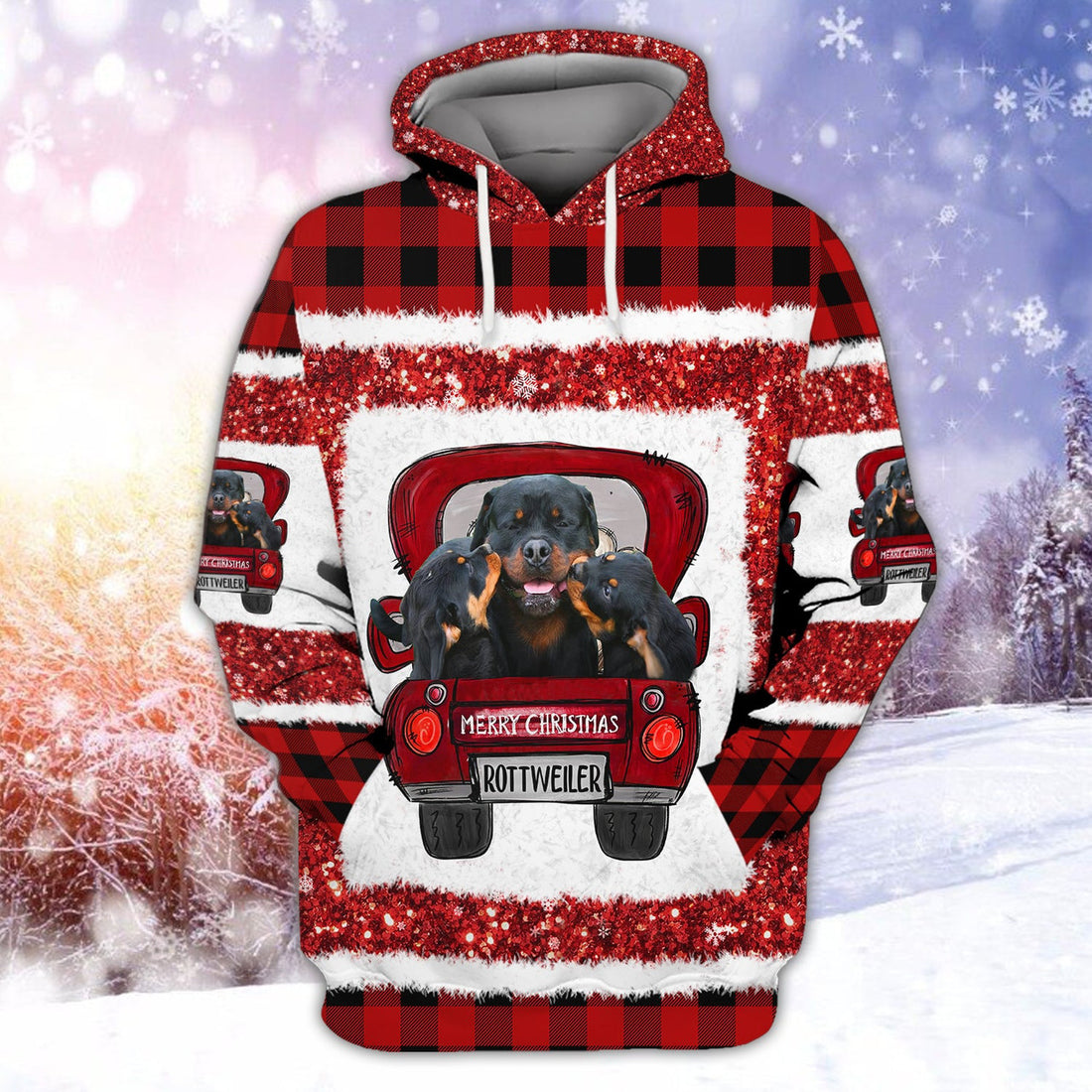 FUNSTUFFPRINT Merry Christmas with Rottweiler 3D Hoodie and Zip Hoodie