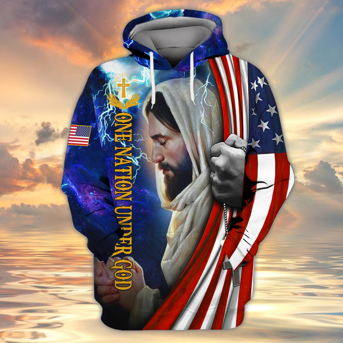 FUNSTUFFPRINT One Nation Under God Christian Gift 3D Hoodie and Zip Hoodie