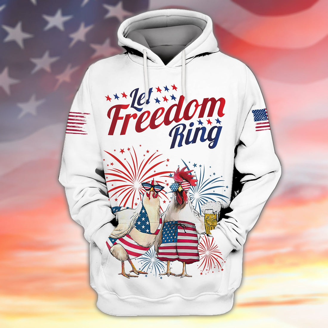 FUNSTUFFPRINT Let Freedom Ring Chicken American Family 3D Hoodie and Zip Hoodie