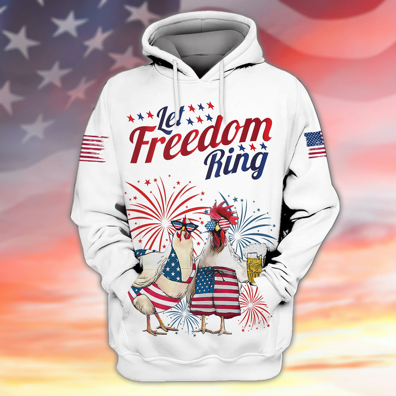 FUNSTUFFPRINT Let Freedom Ring Chicken American Family 3D Hoodie and Zip Hoodie