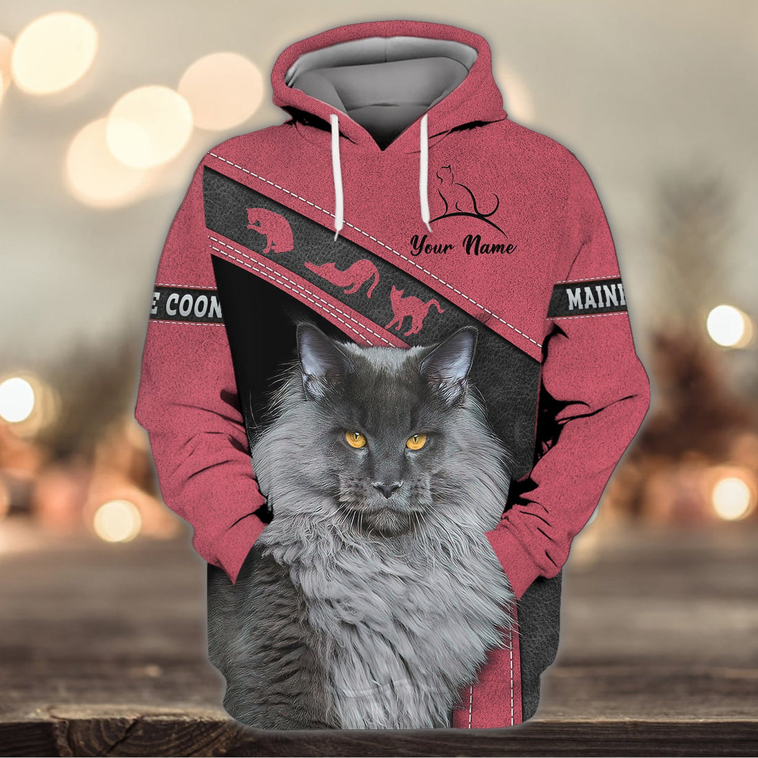 FUNSTUFFPRINT Maine Coon Pink Love Cats 3D Hoodie and Zip Hoodie