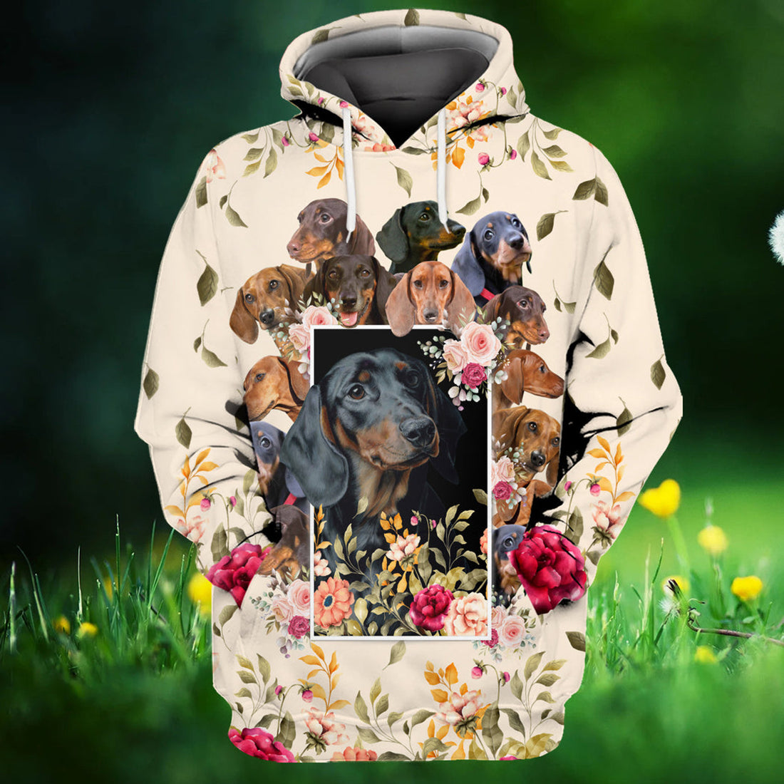FUNSTUFFPRINT Dachshund And Flower 3D Hoodie and Zip Hoodie