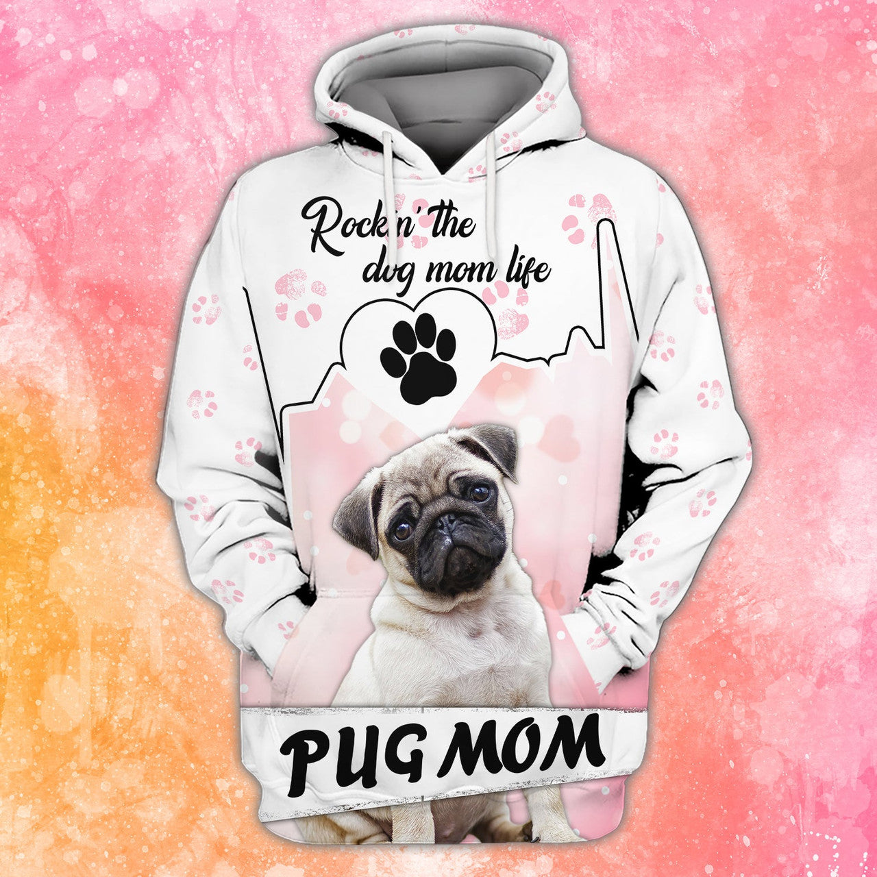 FUNSTUFFPRINT Pug Mom 3D Hoodie and Zip Hoodie