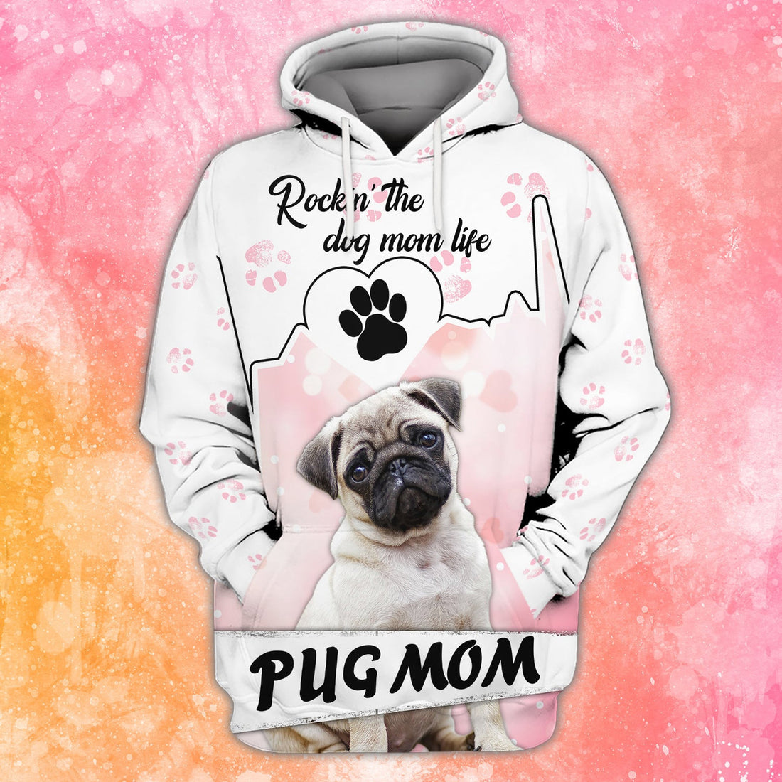 FUNSTUFFPRINT Pug Mom 3D Hoodie and Zip Hoodie