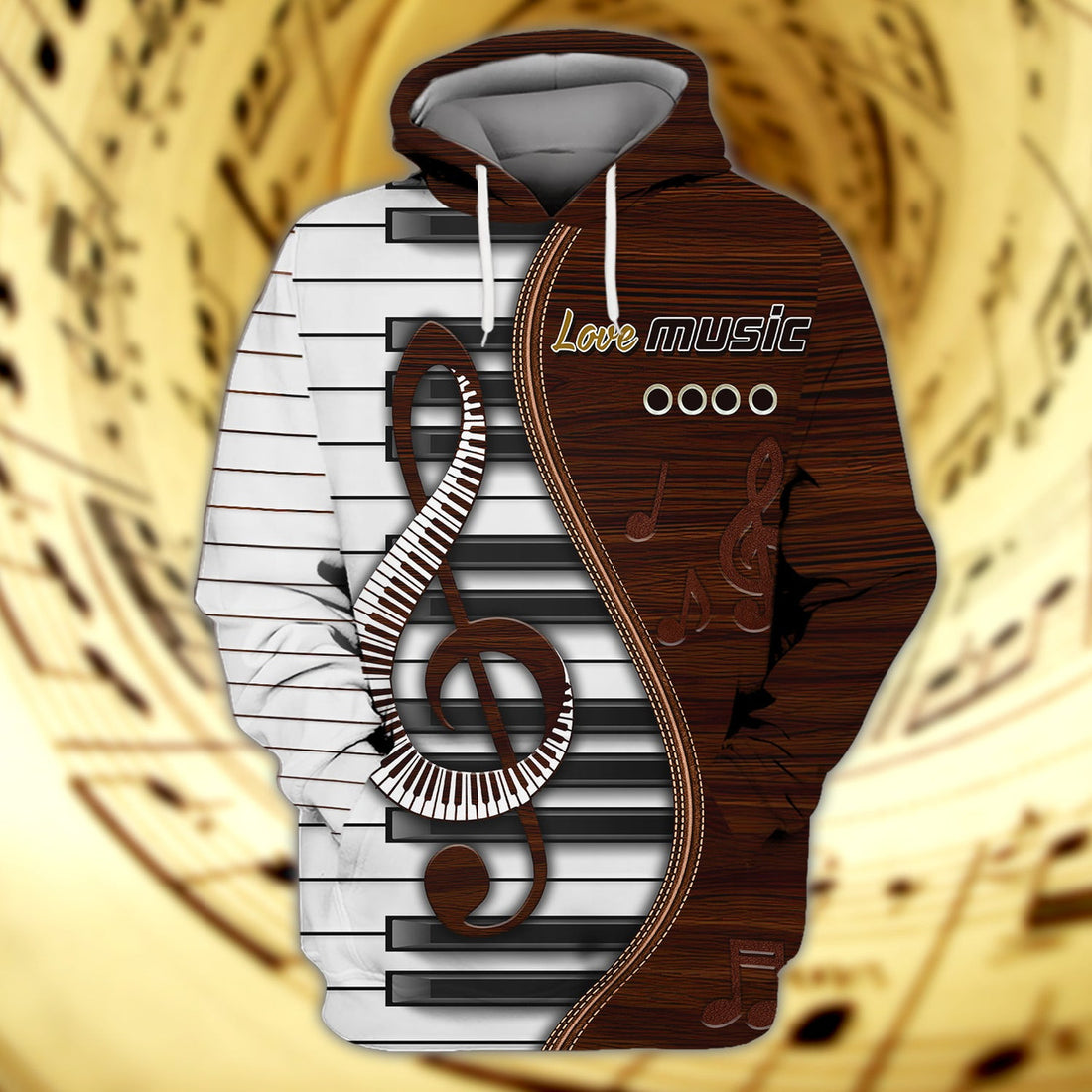 FUNSTUFFPRINT Piano, 3D Full Print 3D Hoodie and Zip Hoodie