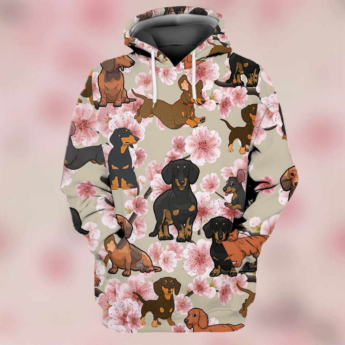 FUNSTUFFPRINT Dachshund And Pink Flower 3D Hoodie and Zip Hoodie