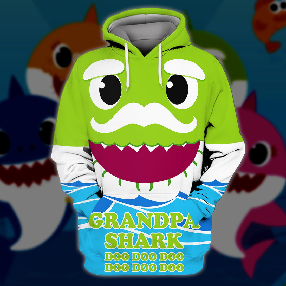 FUNSTUFFPRINT Grandpa Shark Doo Doo Doo Full Print 3D Hoodie and Zip Hoodie