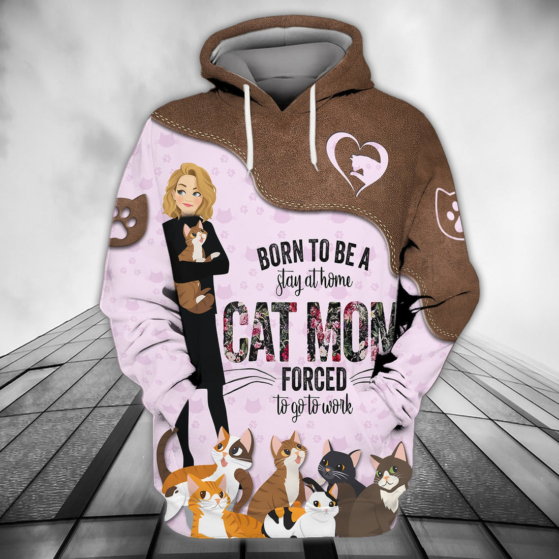 FUNSTUFFPRINT Born To Be A Cat Mom 3D Hoodie and Zip Hoodie