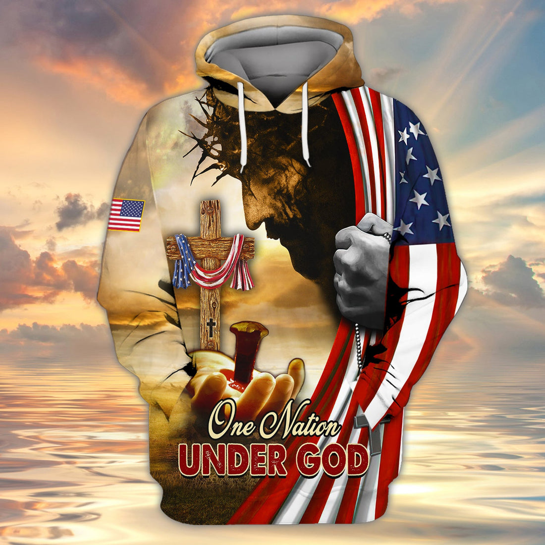 FUNSTUFFPRINT One Nation Under God Christian Gift 3D Hoodie and Zip Hoodie