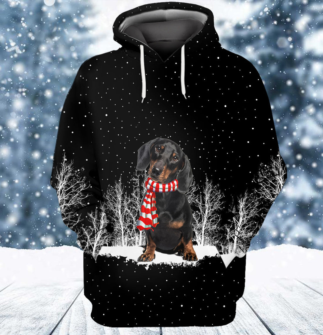 FUNSTUFFPRINT Dachshund And Winter Night 3D Hoodie and Zip Hoodie