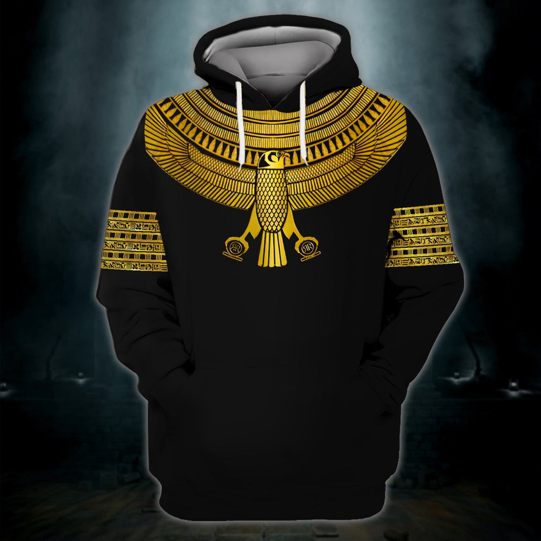 FUNSTUFFPRINT Golden Horus Black, Ancient Egypt 3D Hoodie and Zip Hoodie