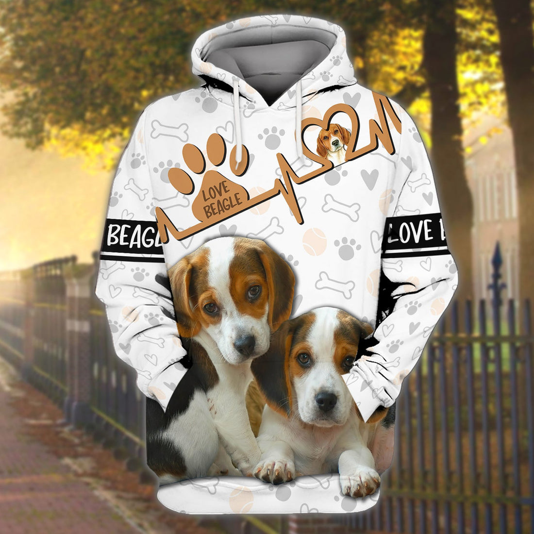 FUNSTUFFPRINT Love Beagle - Full Print 3D Hoodie and Zip Hoodie