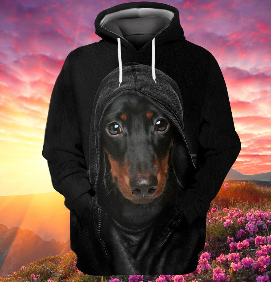 FUNSTUFFPRINT Dachshund Full Black 3D Hoodie and Zip Hoodie
