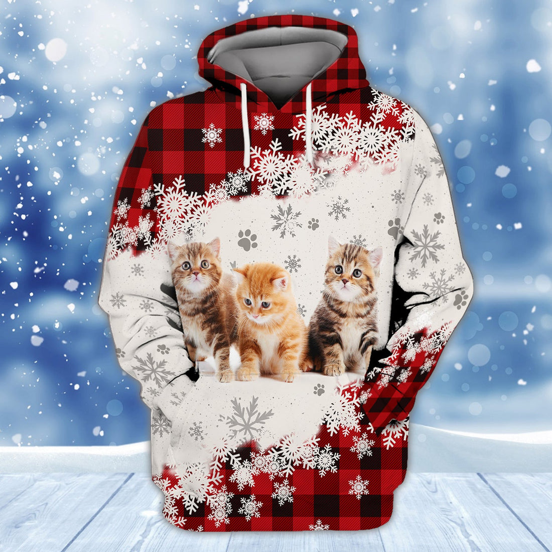 FUNSTUFFPRINT Never Walk Alone Christmas Cats 3D Hoodie and Zip Hoodie