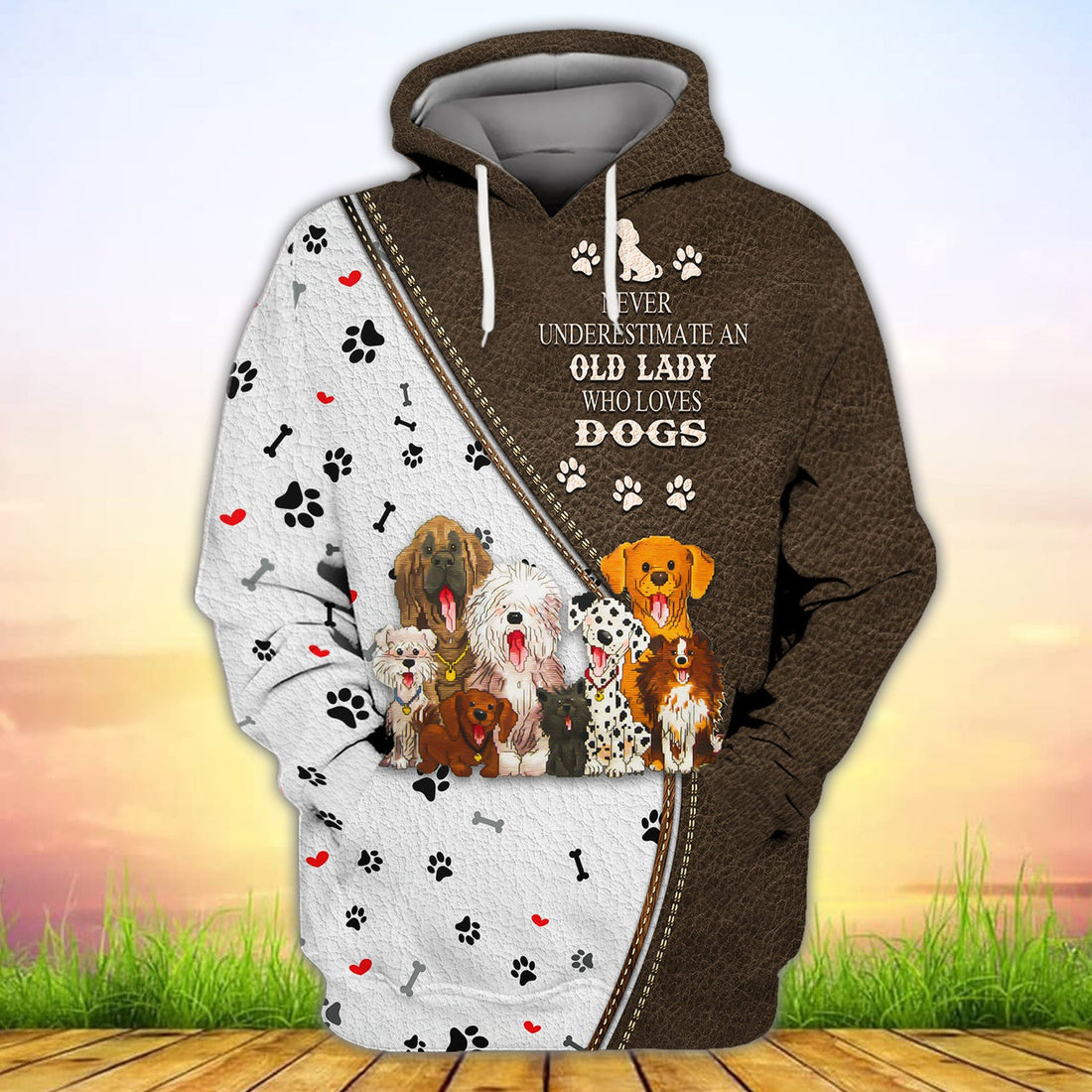 FUNSTUFFPRINT Old Lady Who Love Dogs 3D Hoodie and Zip Hoodie