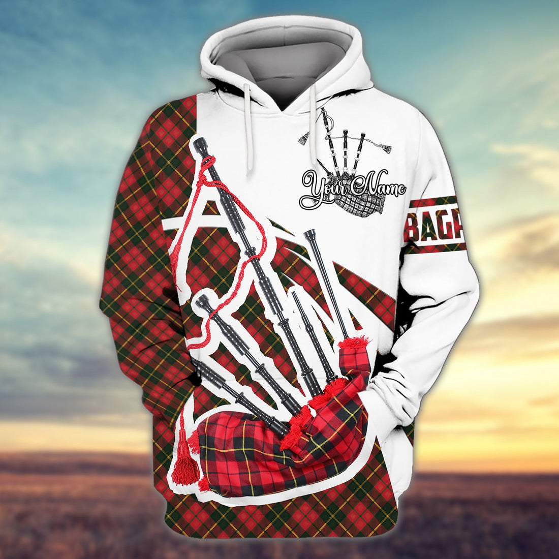 FUNSTUFFPRINT Bagpipes - 3D Hoodie - Personalized Name 3D Hoodie and Zip Hoodie