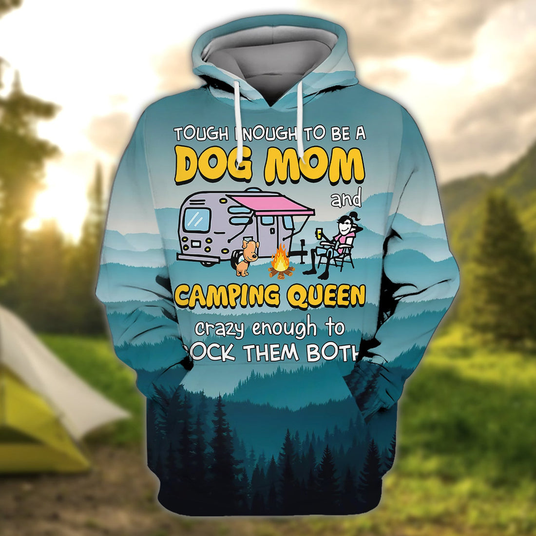 FUNSTUFFPRINT Camping Queen - Dog Mom 3D Hoodie and Zip Hoodie