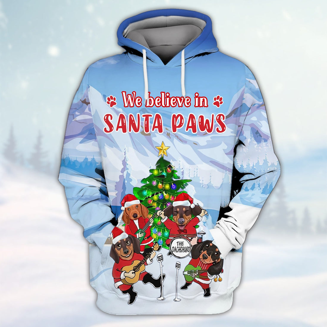 FUNSTUFFPRINT Dachshunds We Believe In Santa Paws 3D Shirt Dachshund Dog Lover 3D Hoodie and Zip Hoodie