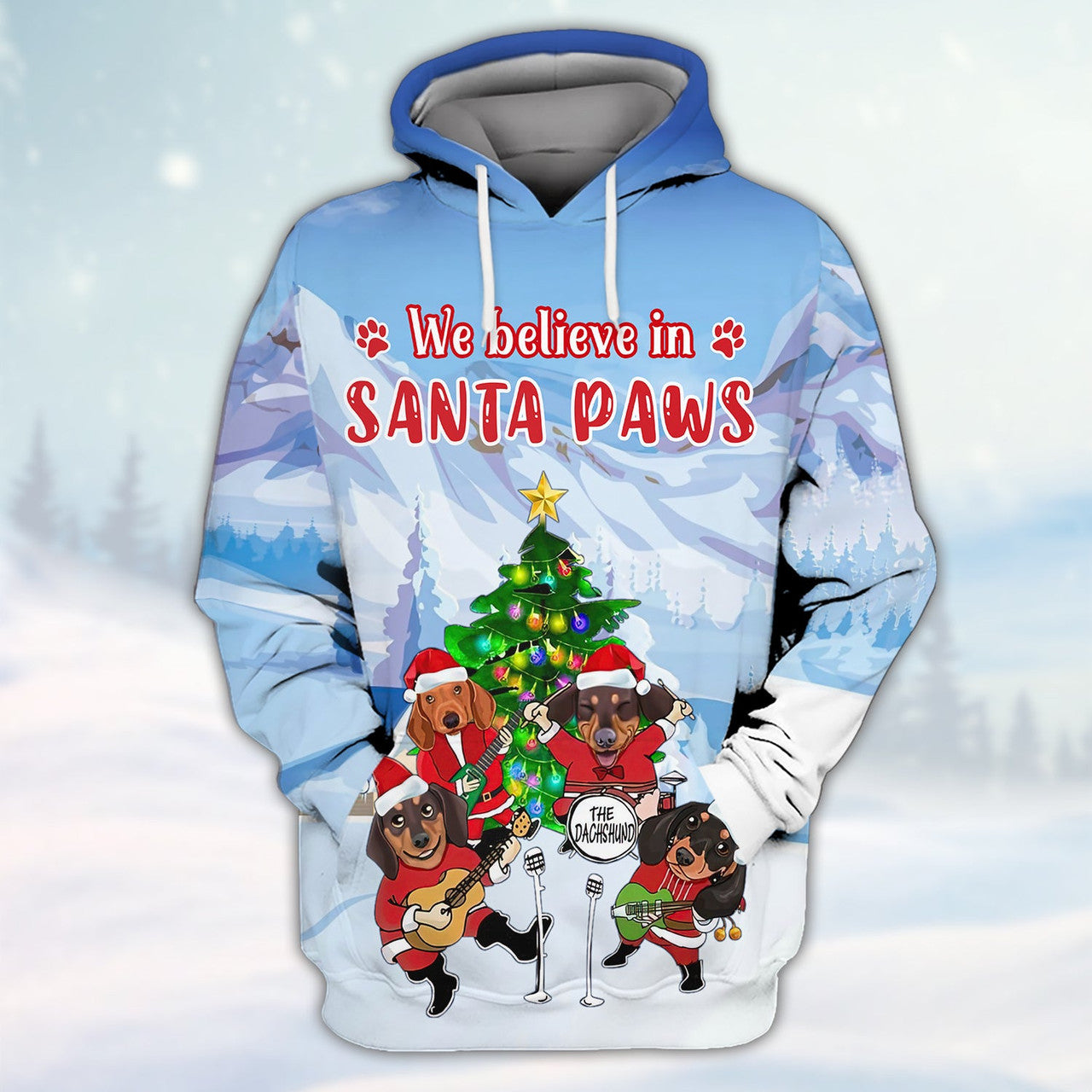 FUNSTUFFPRINT Dachshunds We Believe In Santa Paws 3D Shirt Dachshund Dog Lover 3D Hoodie and Zip Hoodie