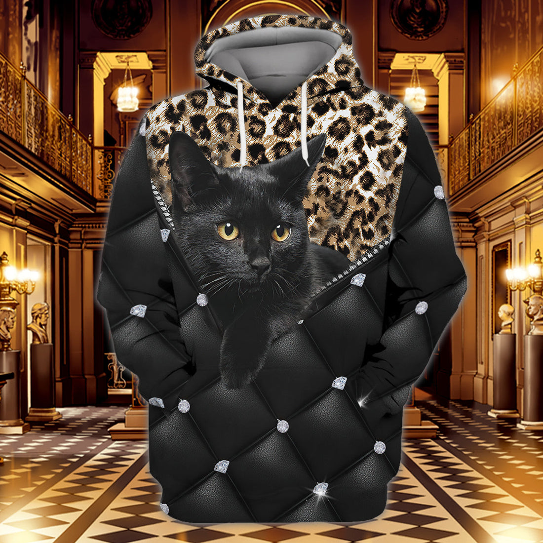 FUNSTUFFPRINT Royal Black Cat 3D Hoodie and Zip Hoodie