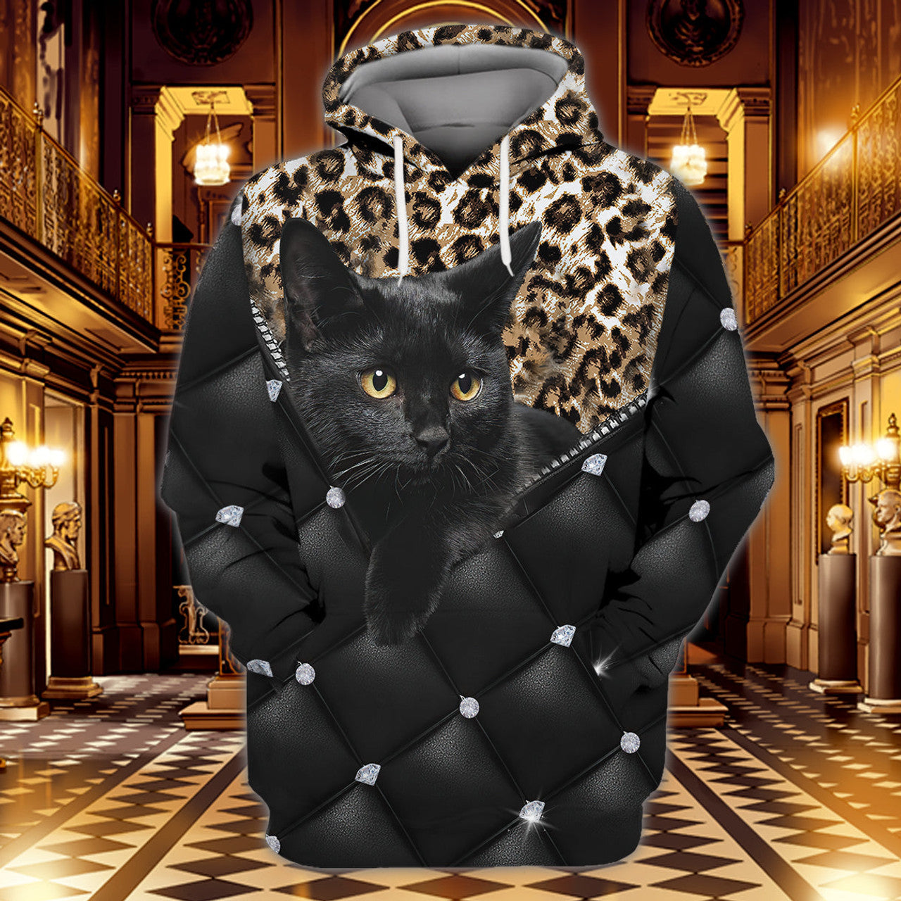 FUNSTUFFPRINT Royal Black Cat 3D Hoodie and Zip Hoodie