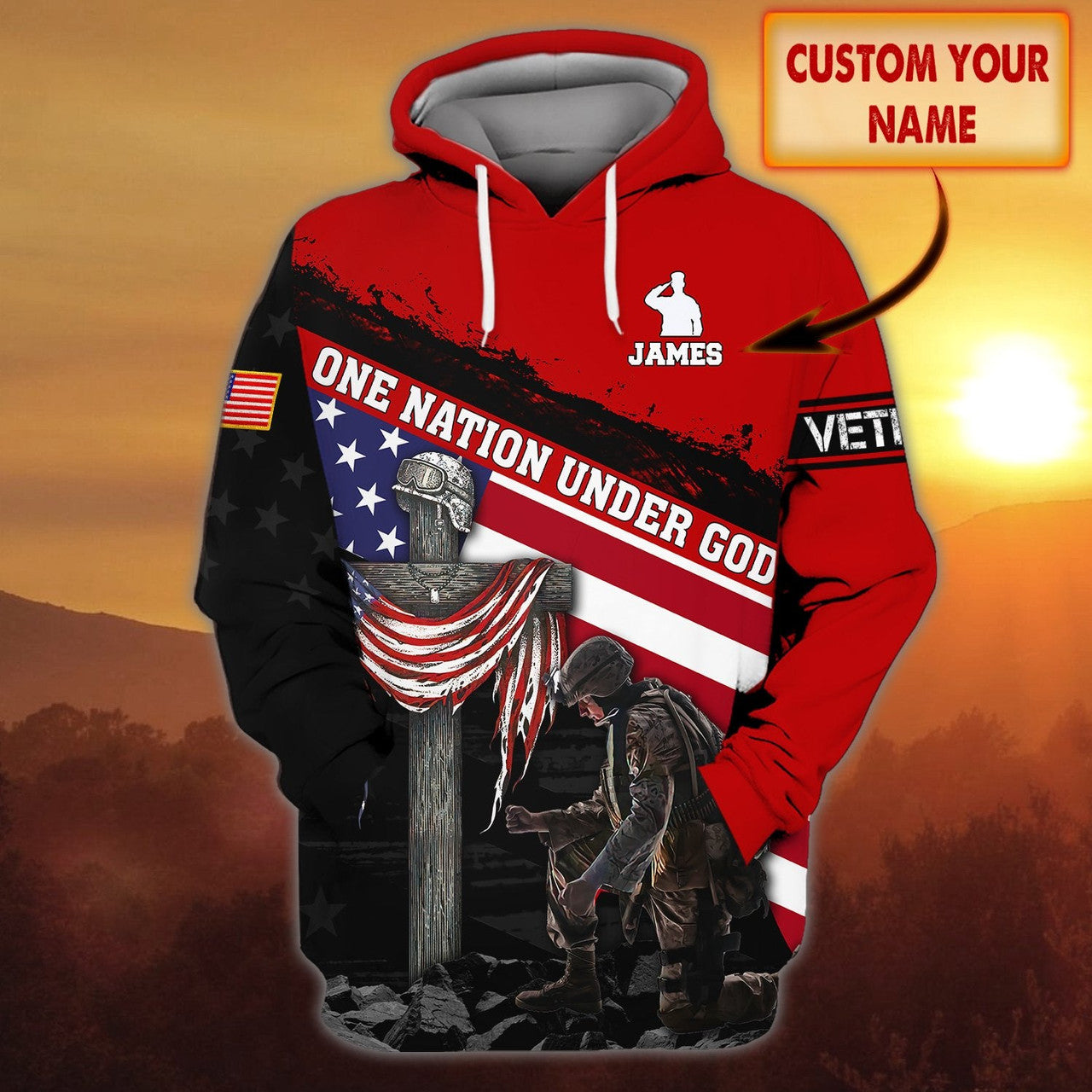 FUNSTUFFPRINT One Nation Under God - Personalized Name 3D Hoodie - DAH HKM 75 3D Hoodie and Zip Hoodie