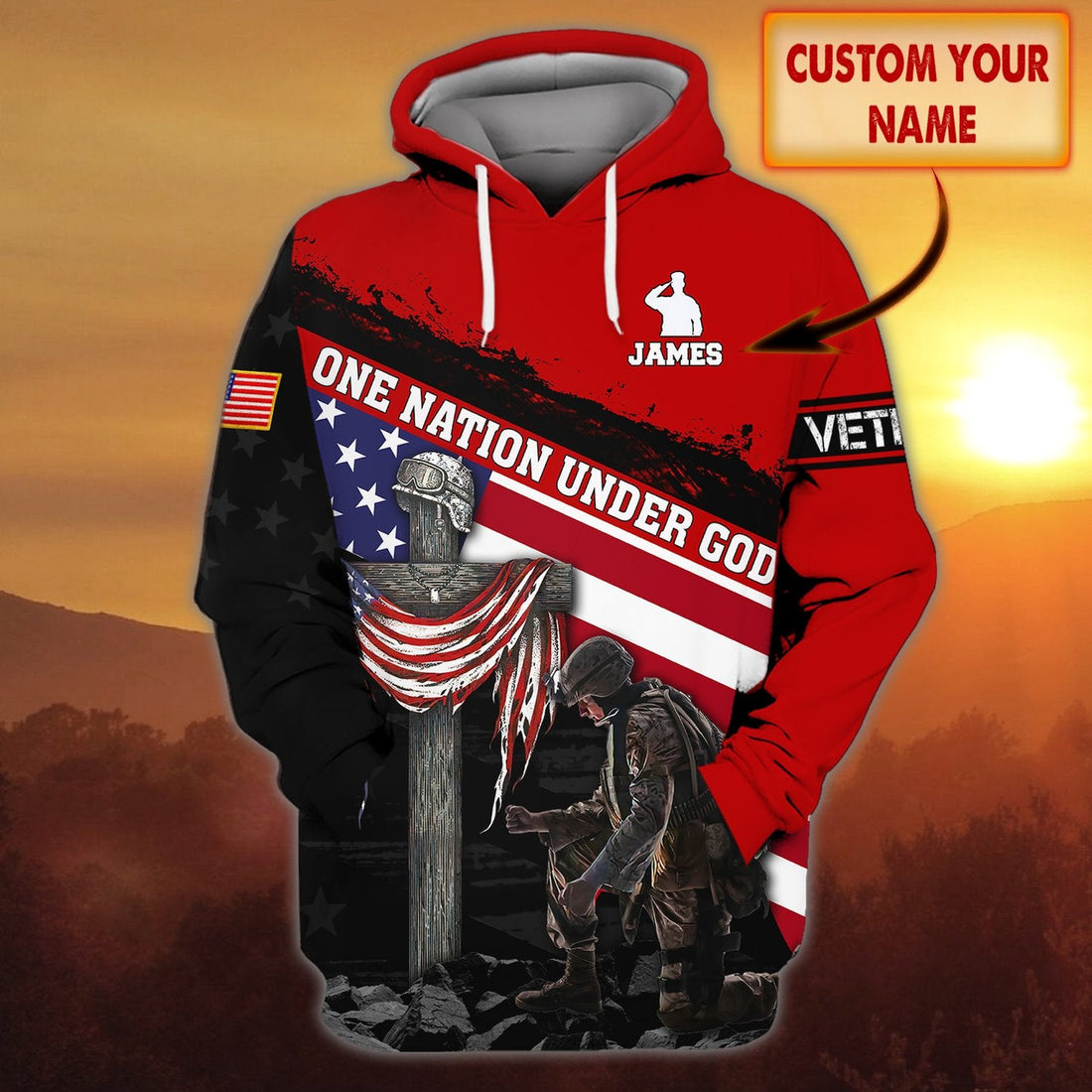 FUNSTUFFPRINT One Nation Under God - Personalized Name 3D Hoodie - DAH HKM 75 3D Hoodie and Zip Hoodie