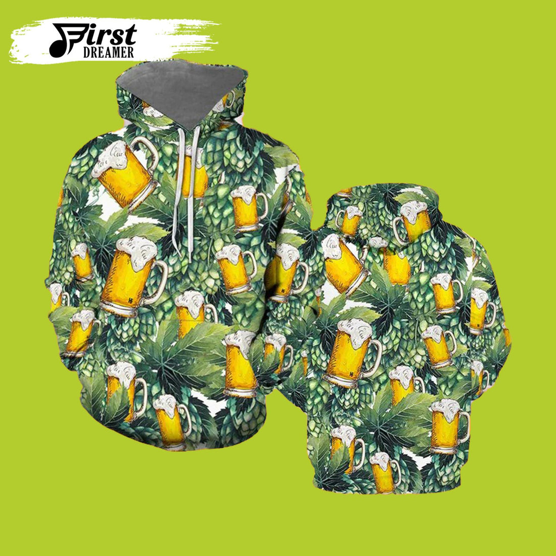 FUNSTUFFPRINT Hops And Craft Beer 3D Hoodie and Zip Hoodie