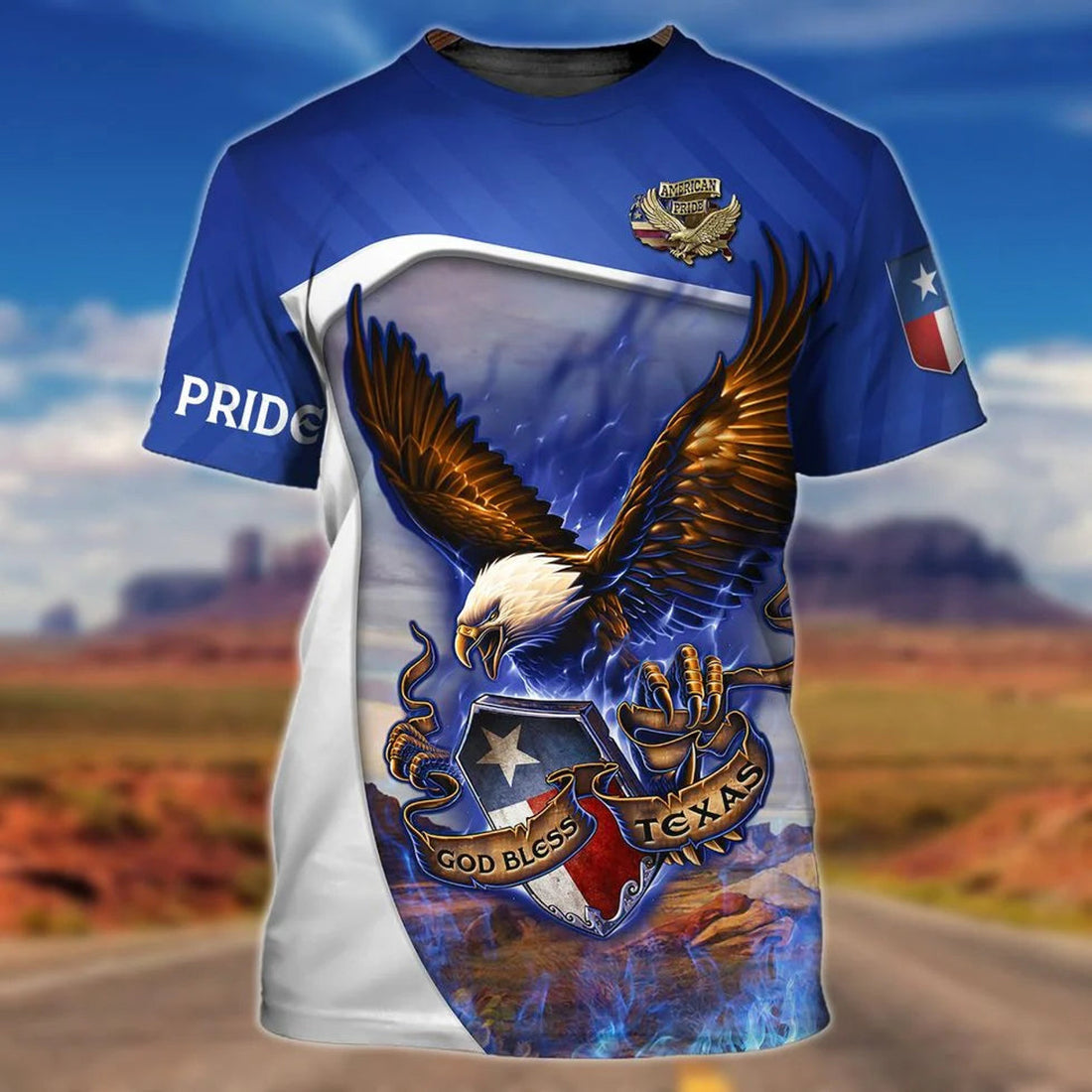 3D All Over Printed Pride Texas Shirt, American Eagle God Bless Texas T-Shirt