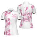I Beat People With A Stick Lacrosse Short Sleeve Women Polo Shirt, White And Pink Lacrosse Shirt For Ladies