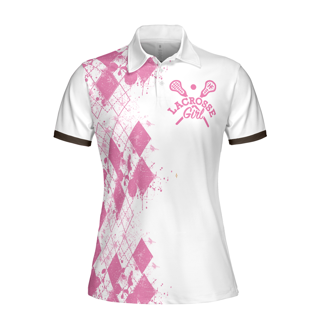 I Beat People With A Stick Lacrosse Short Sleeve Women Polo Shirt, White And Pink Lacrosse Shirt For Ladies